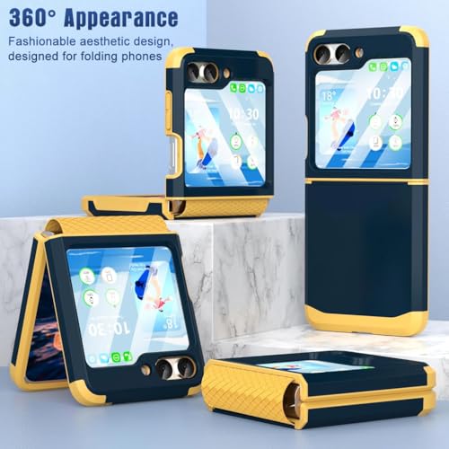 ZORBES® Phone Case for Samsung Galaxy Z Flip 6 TPU Phone Case with 3.4 inches External Screen Cover Fashion Constrast Color TPU One-Piece Hinged Phone Case for Samsung Galaxy Z Flip 6 Dark Blue