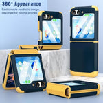 ZORBES® Phone Case for Samsung Galaxy Z Flip 6 TPU Phone Case with 3.4 inches External Screen Cover Fashion Constrast Color TPU One-Piece Hinged Phone Case for Samsung Galaxy Z Flip 6 Dark Blue