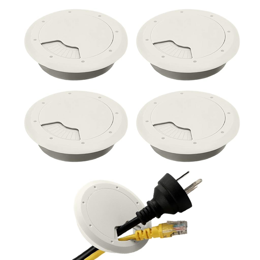 Serplex® 4Pcs Desk Grommets 2.36 inches Round Cable Grommets Desk Cable Hole Covers Multi Cable Organizers Office Decorative Desk Grommets for Power Cords(White)