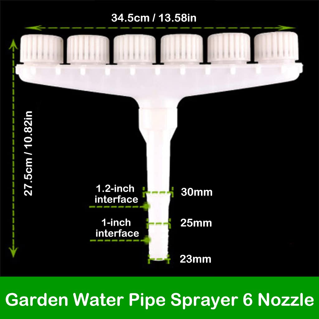 Supvox® Garden Water Pipe Sprayer 6 Nozzle Irrigation Sprinkler Larger Irrigation Area Garden Sprayer Nozzle with Flow-Adjustment Connector for Agricultural Irrigation Lawn Garden Watering Plants