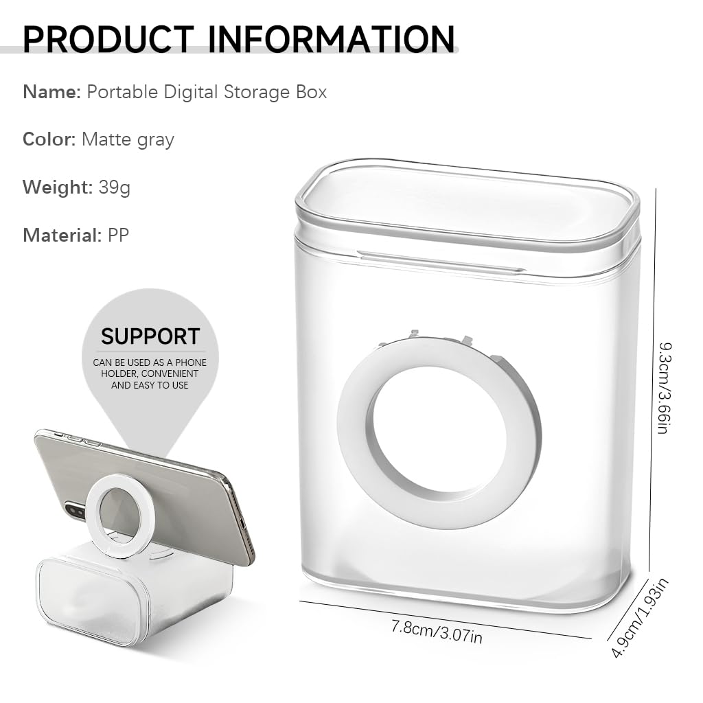 Verilux Travel Cable Organizer for Compact Electronics 7.8x4.9x9.3 cm with Folding Phone Stand