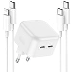 ZORBES® Dual Port 35W Power Adapter Charger Adapter for iPhone 13 iPhone 14 Apple MFi Certified Dual USB C Power Adapter Charger Adapter with USB C to USB C & USB C to Lightning Cable,White