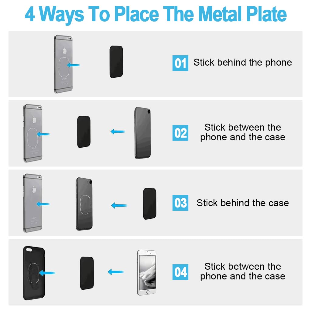 ZORBES® 6Pcs Metal Plates for Wireless Charging, Thin Metal Plates for Magnetic Phone Mounts, 3.5cm Dia Round & 4x5.8cm Rectangle Metal Plates for Magnetic Phone Mount Car Phone Holder