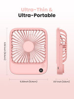 Verilux USB Fan for Desk and Travel featuring Kickstand and 4-Speed Airflow | 5000mAh Rechargeable Pink Fan
