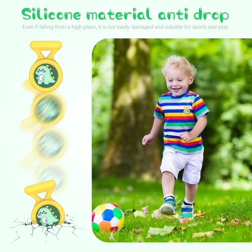 ZORBES® Waterproof AirTag Holder Cartoon Dino Yellow Brooch Pin Silicone Anti-Lost for Kids Luggage Bag Backpack 2PCS