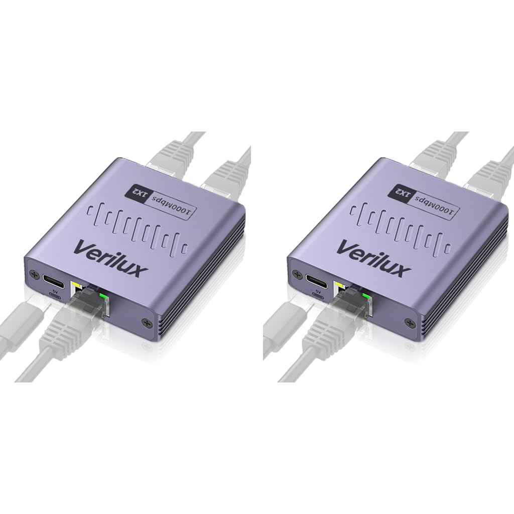 Verilux Gigabit Ethernet Splitter for Dual Device Connectivity with USB C Power | 1000Mbps 2 PCS