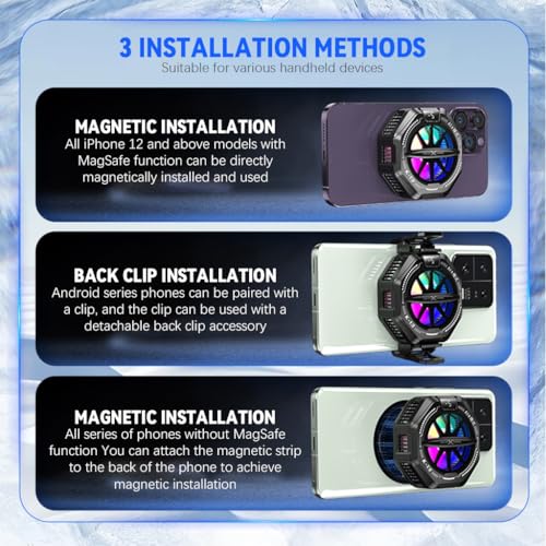 ZORBES® Phone Cooler for Gaming Magnetic Mobile with 4 Level Modes LCD Display RGB Light Semiconductor Technology Clips for iOS Android Phones 3PCS