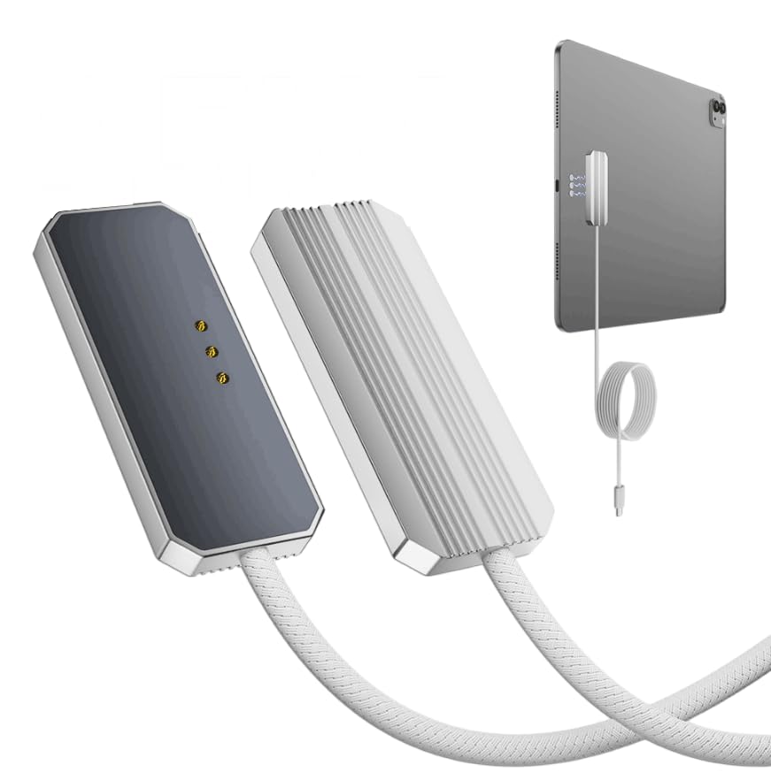 Verilux® Magnetic iPad Charging Cable 3-Pin Connector for Older iPad Models, USB-C to Magnetic Fast Charging Cord 35W, 6.6ft Nylon Braided Charger Cable for iPad Pro M4/M5, 11inch /13 inch