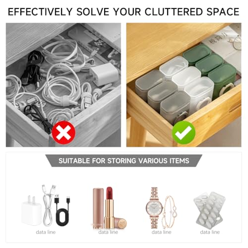 Verilux® 2PCS Cable Organizer, Charging Cable Storage Box Travel Organizer, Portable Charging Cable Travel Case with Lid for USB Cable, Earphone, Earbuds, Charger, Travel Accessories, 7.8x4.9x9.3cm