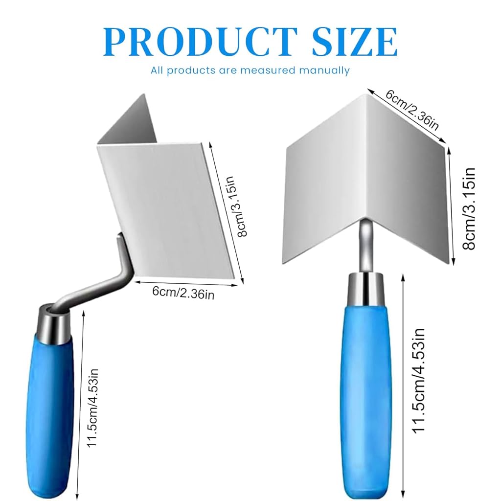 Serplex® 2Pcs Drywall Corner Tool Set, 3 Inch Drywall Outside Corner Trowel and Inside Corner Trowel, Stainless Steel Sheetrock External Corner Trowel & Internal Corner Trowel for Concrete Plastering