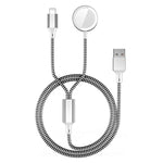 ZORBES® For Apple Watch Charger 2-In-1 Smart Watch Charger For Apple Watch Se/6/5/4/3/2/1&For Iphone 14/13/12/11/Pro/Max/Xr/Xs/X/Airpods Series For Apple Watch Charger Cable Charging,3.3Ft,Silver