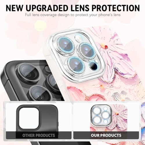 ZORBES® for iPhone 16 Pro Max Cover Case 3D Flower Oil Painting Cute Colorful Girls Women Full Camera Protection Shockproof Glossy Back with Wrist Strap 2PCS