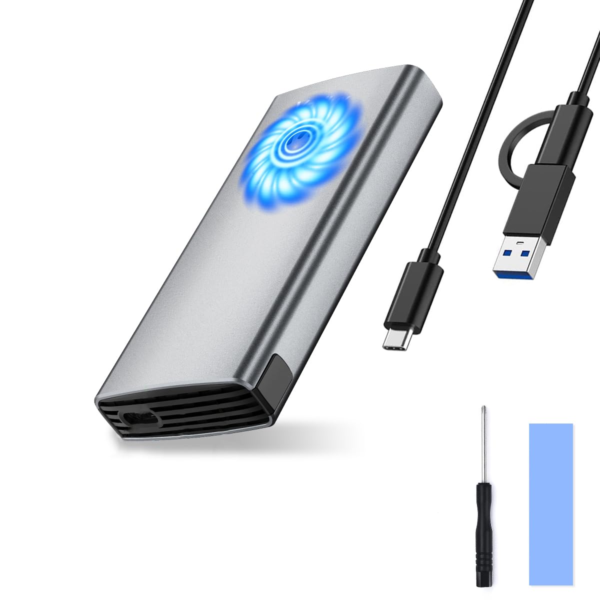 Verilux® M.2 NVME SSD Enclosure with Fan, USB 3.1 10Gbps Tool-Free M.2 SSD Enclosure Aluminum Alloy M.2 SSD Case Supports M, B&M Keys, Supports 2230/2242/2260/2280, Up to 2TB Capacity