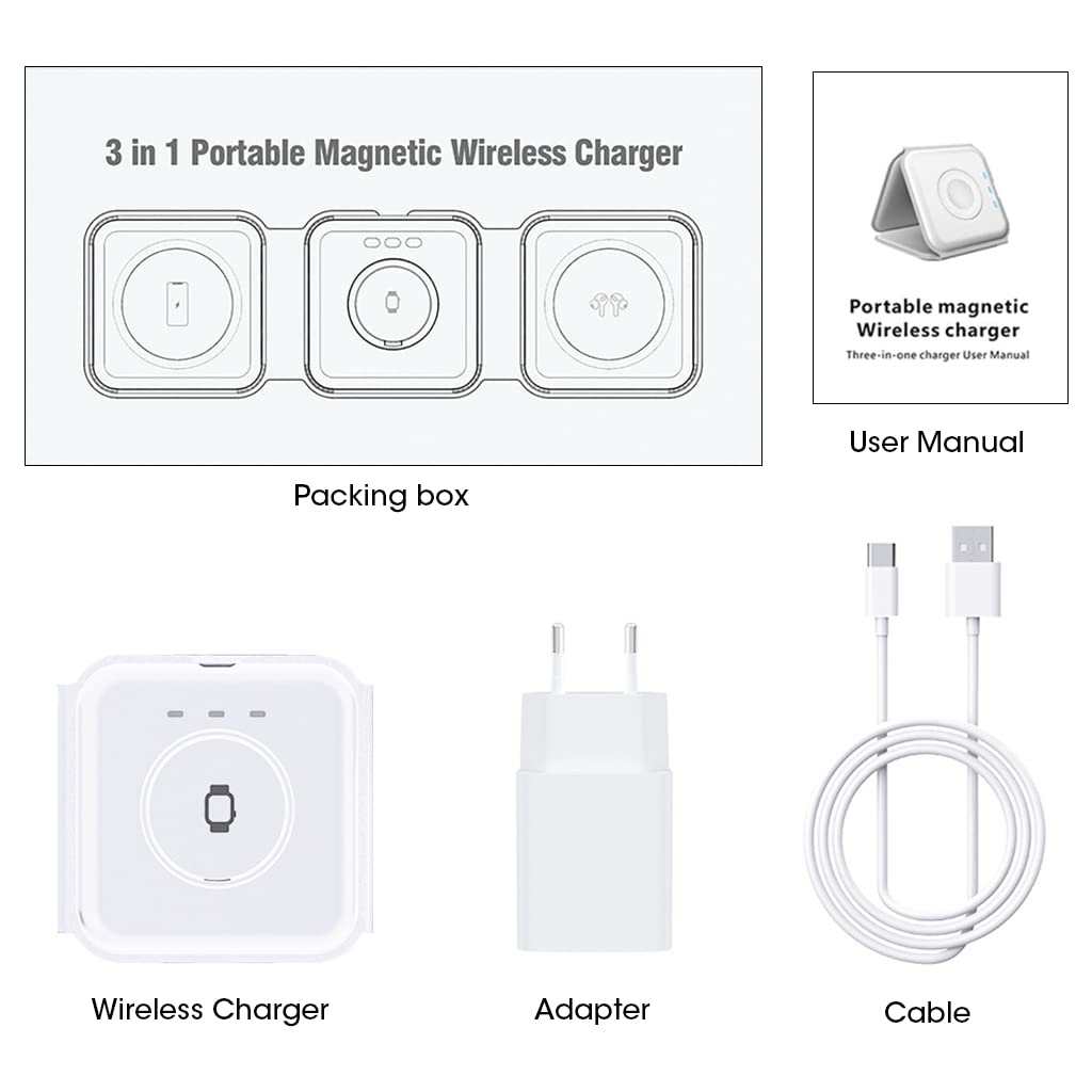 ZORBES® 3 in 1 Wireless Charger for Apple iWatch Airpods, Fast Wireless Charger for iPhone, Apple Charging Station Charging Dock Mag-Safe Charger Stand for iPhone iWatch Airpods