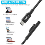 Verilux Type C Charging Cable for Microsoft Surface 5.9ft 45W with Magnetic Connector | Nylon Braided