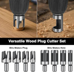 Serplex® 14Pcs Countersink Drill Bit Set, 5 Wood Drill Bits and 8 Plug Cutters with L-Wrench, Titanium-coated 1/4 Inch Hex Shank Quick-Change Wood Plug Cutter Set for Woodworking-Silver