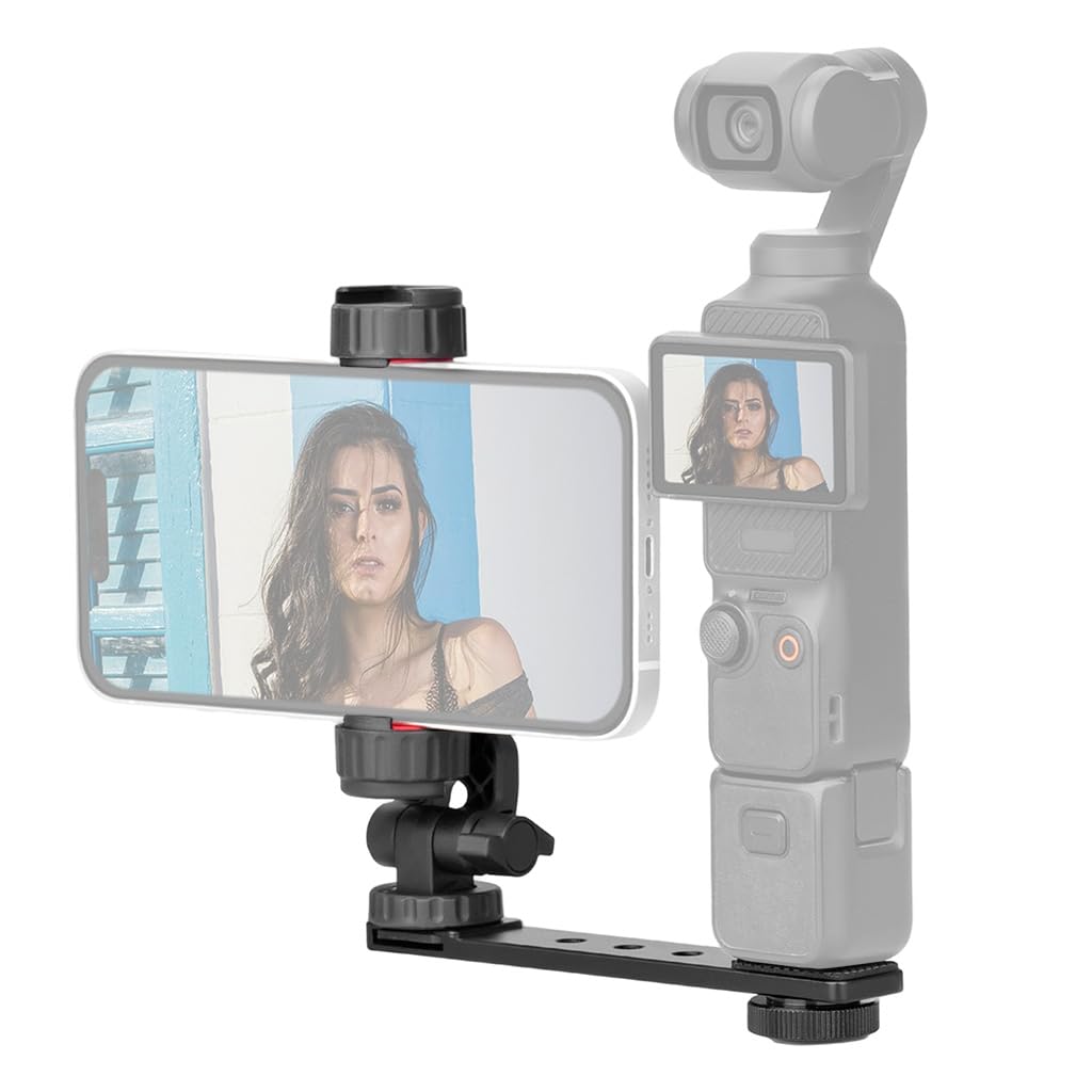 ZORBES® Compatible with Pocket 3, Action Camera Attachment Phone Bracket Phone Mount with Cold Shoe Mount, Flexible Angle Adjustment, 1/4'' Screw Tripod or Selfie Stick Compatible