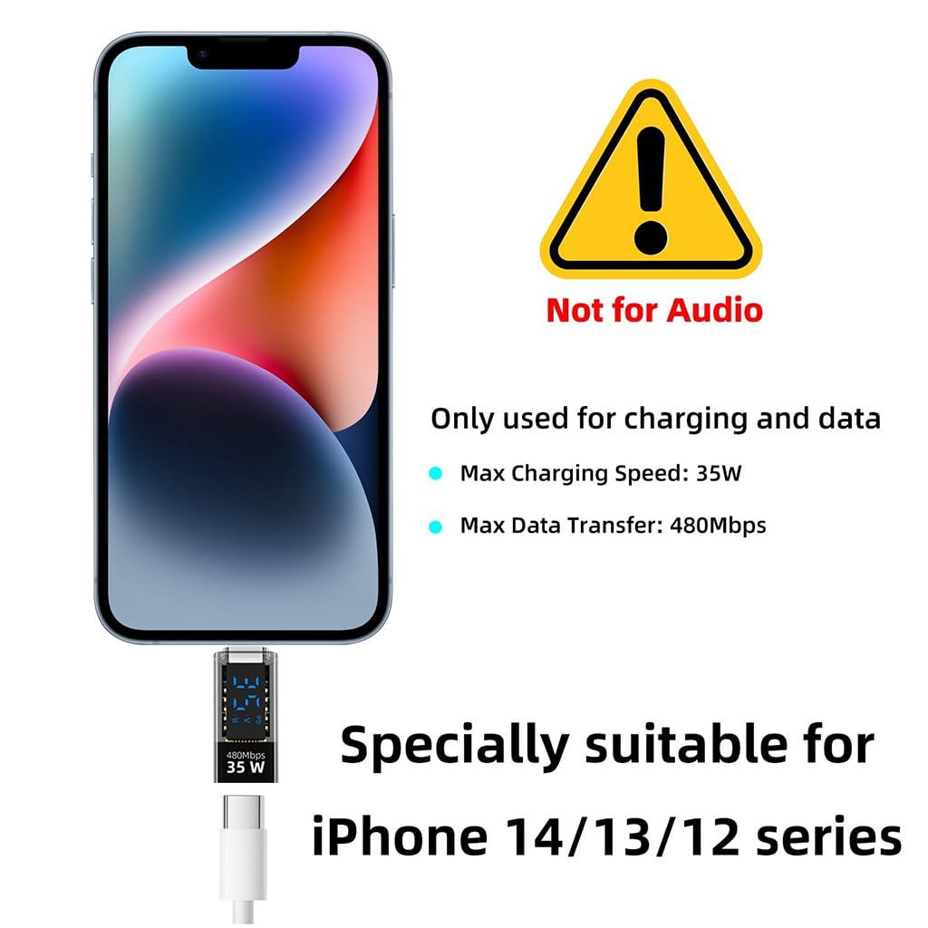 Verilux USB C to Lightning Adapter with LED Display 35W PD Fast Charging 480Mbps Data Sync