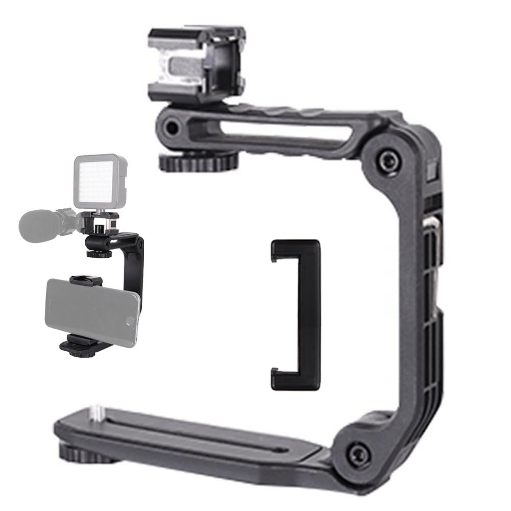 ZORBES® U Grip Rig Mount for Camera & Phone, Adjustable Handheld Stabilizer with 1/4'' Screw Threads & Cold Shoe Mounts Dual Device Support for Cameras, Smartphones, Vlogging and Content Creation