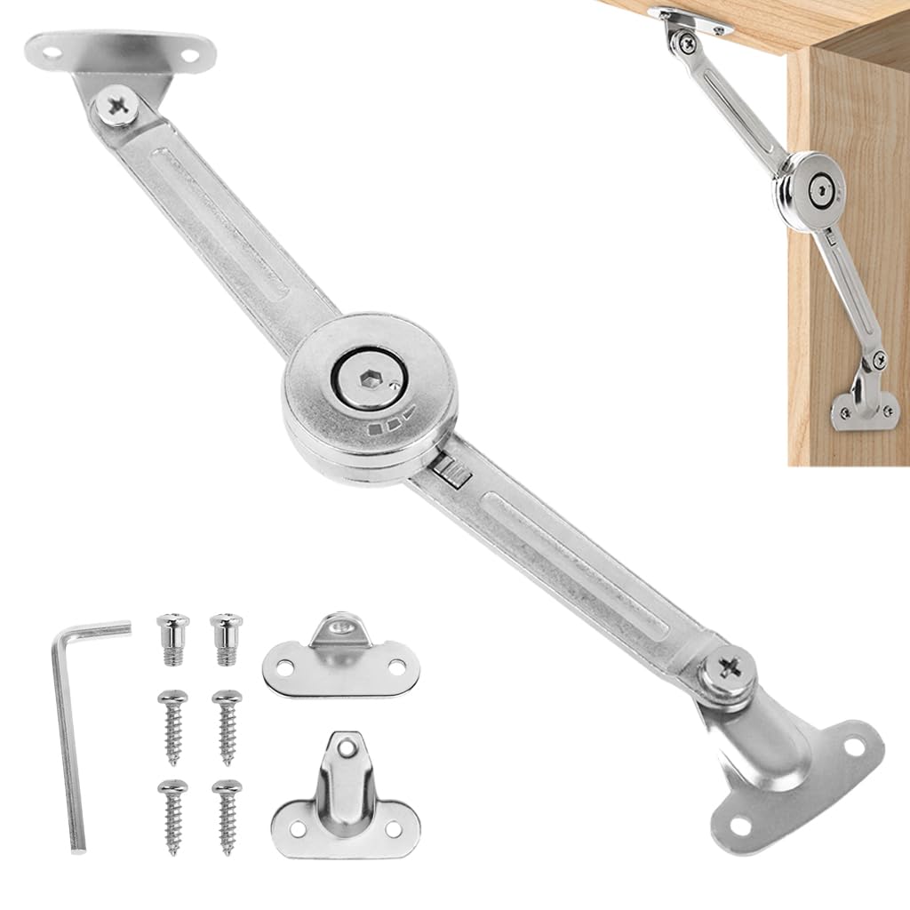 Serplex® Adjustable Folding Lid Support Hinge Stay Bracket, Heavy-Duty Cabinet Door & Toy Box Lid Support, Soft Closing Drop-Down Support Arm with Mounting Screws