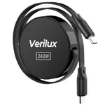 Verilux® Retractable USB C to USB C Cable for iPhone 15 Retractable Type C Charging Cable Data Cable PD 240W Fast Charging Type C Cable Charging Cable for Samsung Galaxy Z Flip5, Tablets
