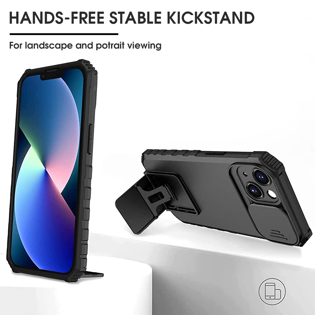 Verilux for iPhone 13 Case with Stand, iPhone 13 Cover with Camera Protection, Shockproof Heavy Duty Protective iPhone 13 Case, TPU iPhone 13 Back Cover with Slide Camera Cover