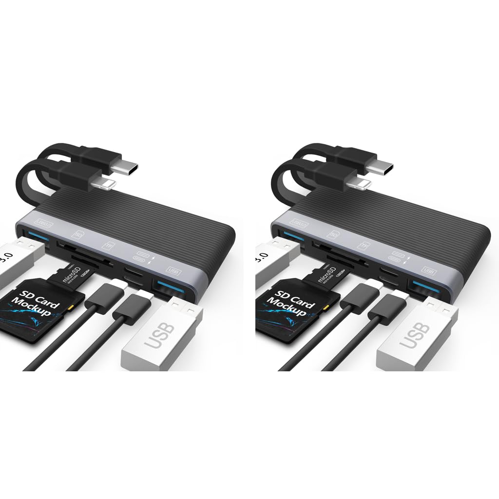 Verilux USB Hub Card Reader 6 in 1 for iPhone and Laptop with Dual PD Ports | 3.0 High Speed