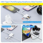 Verilux® Multi Card Reader for iPhone SD Card Reader 4 in 2 USB C Lightning to SD TF Card Flash Drive Reader Support Fast Charging for iOS Devices Portable 3PCS