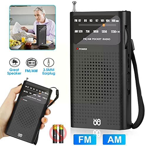 ZORBES® Portable HiFi AM FM Radio for Home Pocket Player Operated with Speaker and 3.5mm Headphone Jack Battery Powered Easy Operation Indoor Outdoor Emergency 2 PCS