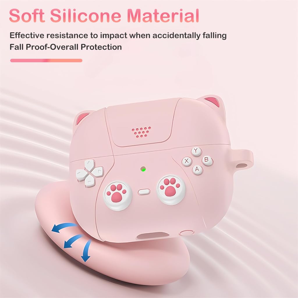 ZORBES® Earbuds Case Cover for Samsung Galaxy Buds 3 Protective Silicone Skin Cover with Carabiner Fashion Retro Gaming Machine Earbuds Case Cover for Samsung Galaxy Buds 3/3 Pro, Pink