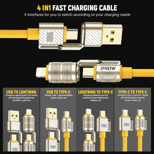 Verilux® 240W USB C Cable 4 in 1 Fast Charging 1.5m Silicone Multi Charging Zinc Alloy Metal Connectors Design Universal for Phone Tablet 3PCS