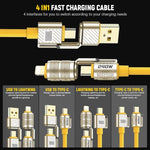 Verilux® 240W USB C Cable 4 in 1 Fast Charging 1.5m Silicone Multi Charging Zinc Alloy Metal Connectors Design Universal for Phone Tablet 3PCS