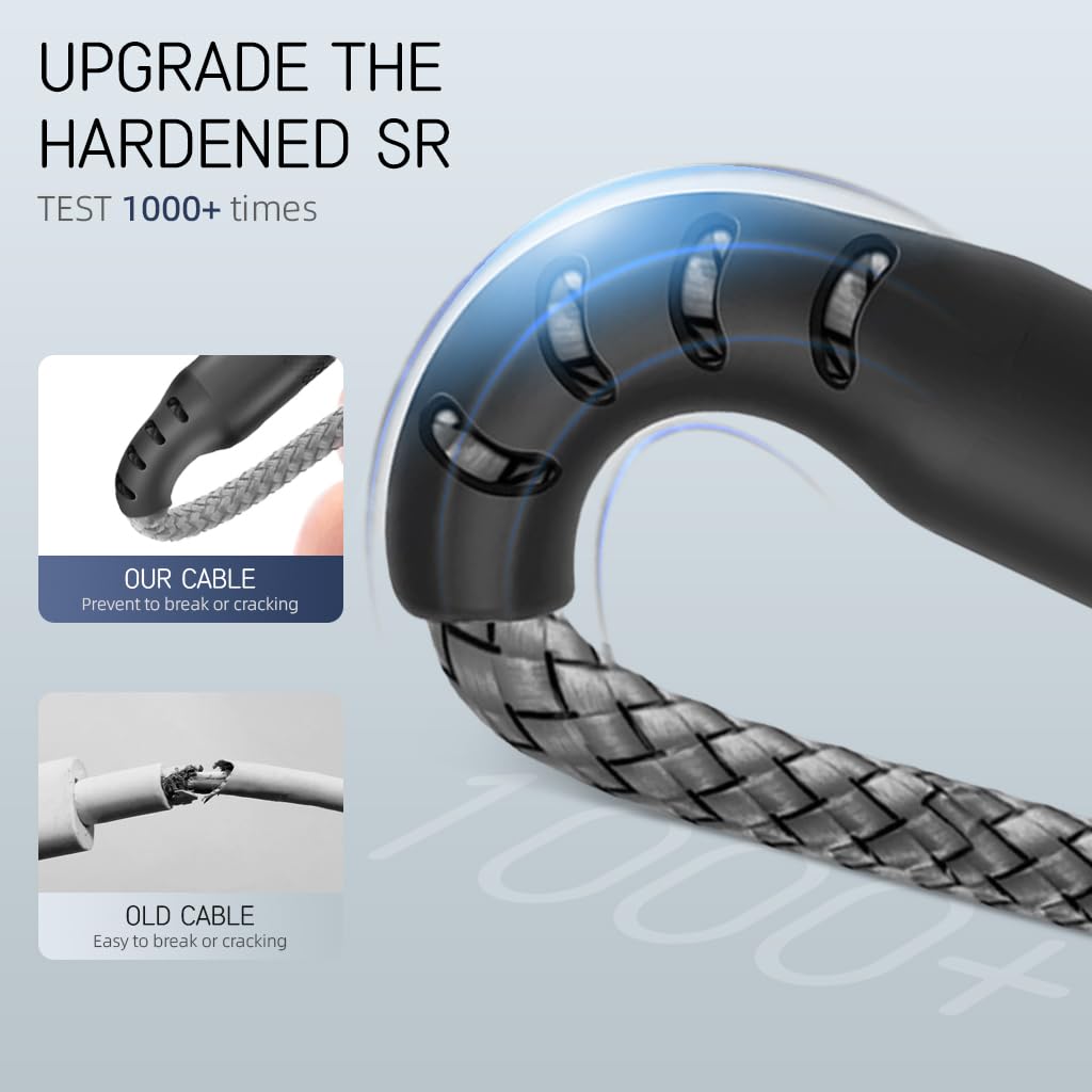 Verilux USB C Cable for Fast Charging and Data Transfer featuring 16.4ft Nylon Braided Design | 3 PCS