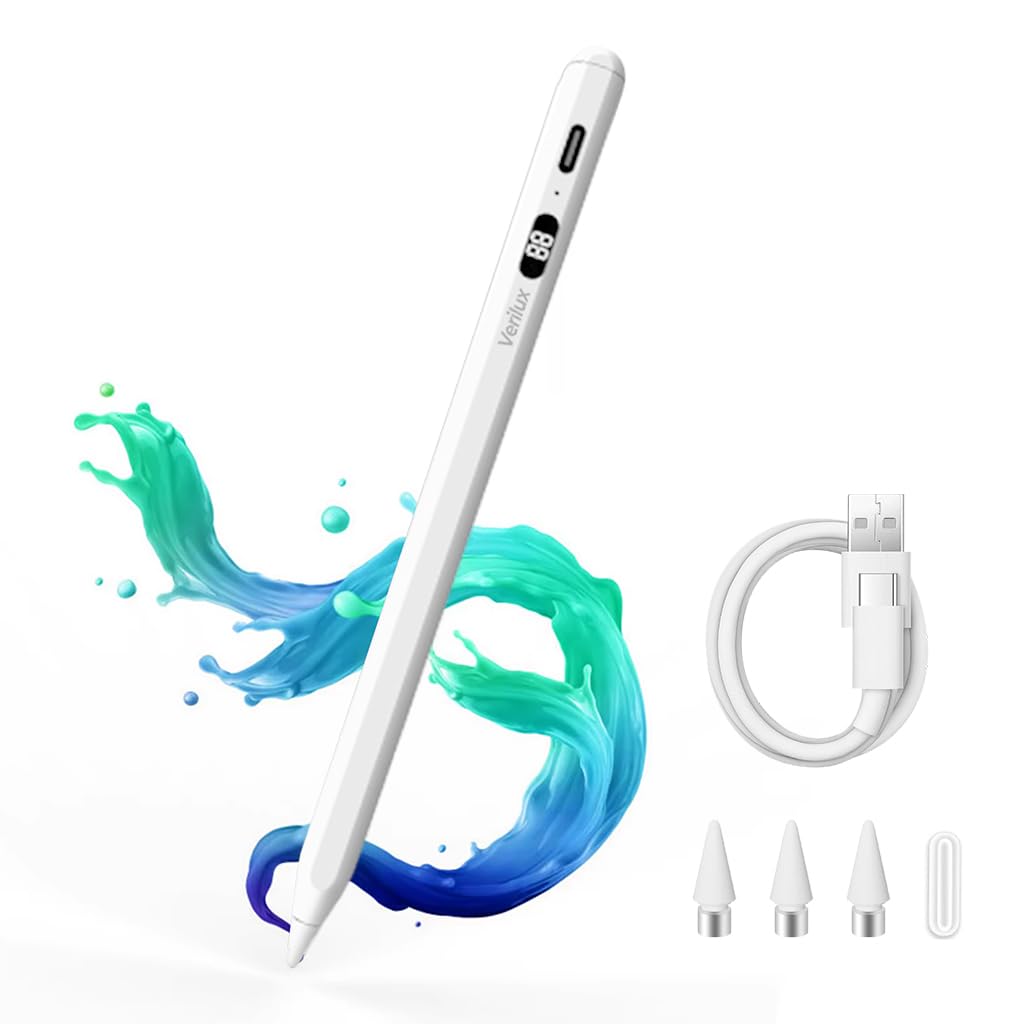 Verilux Stylus Pen for iPad and Android with LED Battery Indicator and 8–10 Hour Use | Fast Charging Precision Writing Tool