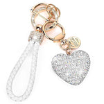 ZORBES® Glittering Heart Charm Keyring Rhinestone Embellishment Alloy Car Keyring Fashion Women Keyring with D-clip & Wriststrap, Multi Use Bag Charm Backpack Charm, Gift for Women, White
