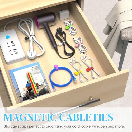 ZORBES® 10Pcs Magnetic Cable Ties, Reusable Cable Organizers Earbuds Cords USB Cable Manager Keeper Wrap Ties Straps Bookmark Clips Noticeboard Fridge Magnets for Office, School, Home Organization