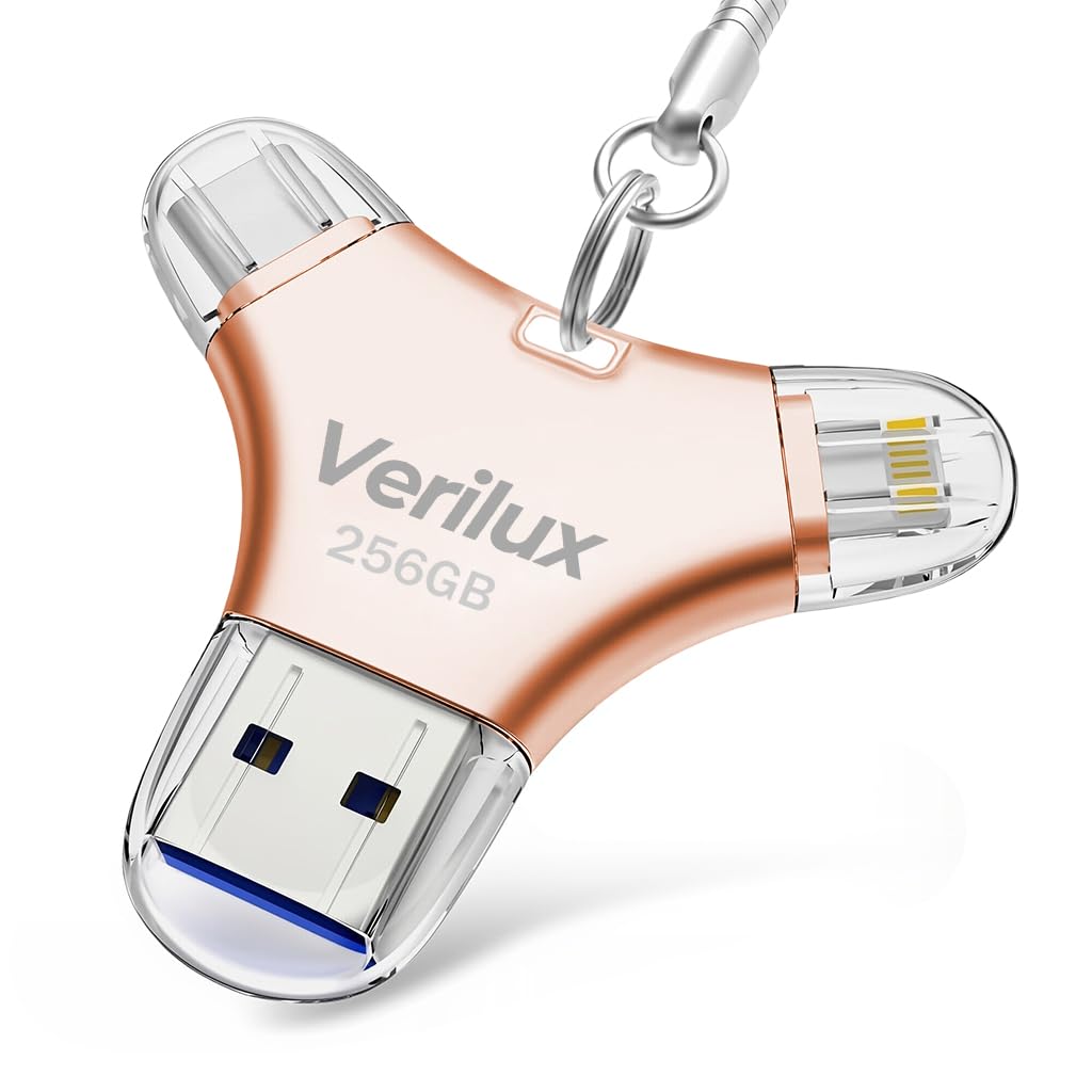 Verilux Pendrive 256 GB with 4 in 1 Type C Light-ning USB Micro Port | Pink Metal Keychain
