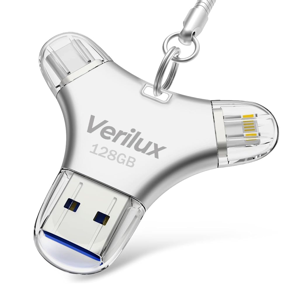 Verilux Pendrive 128GB for iPhone and Android featuring 4 in 1 USB Type C Design | Metal Body