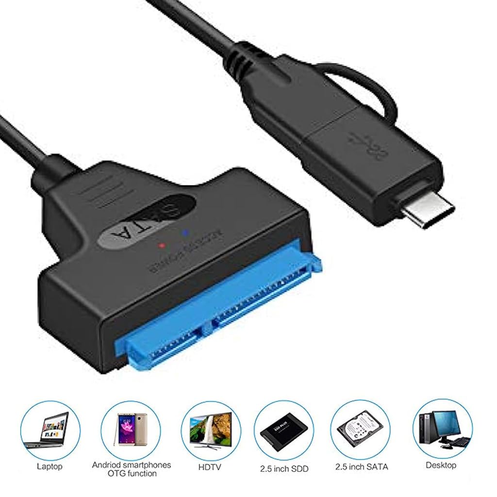 ZORBES® USB 3.0 to SATA Adapter Cable for 2.5" SSD HDD Drives, USB 3.0 / Type-C to SATA Cable for 2.5-Inch SATA I/II/III Hard Drive, Support UASP SATA III