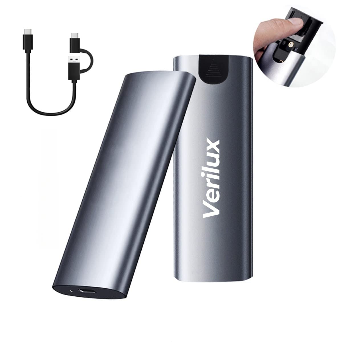 Verilux M.2 NVMe SATA SSD Enclosure SATA to USB HDD Enclosure with 2 in 1 USB Cable Tool-Free USB 3.2 Gen 2 10Gbps NVMe PCI M-Key/B+M Key, Aluminum External SSD Hard Drive Case Complies with UASP
