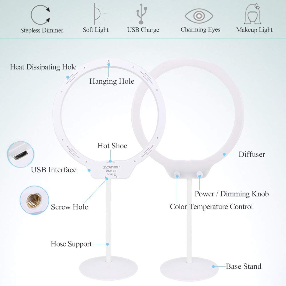 Verilux Ring Light for Video Conferences and Makeup featuring 10 in Design | Adjustable 3200–5500K Dimmable LED