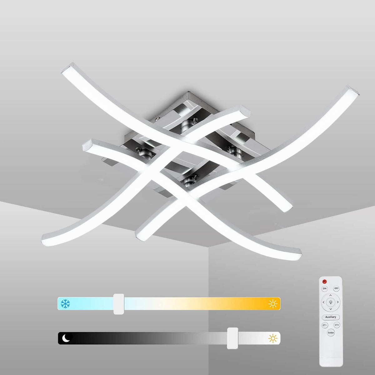 Verilux LED Drop Ceiling Lights with 3 Color Temperatures and Remote Control | 24W Modern Curved Metal Fixture