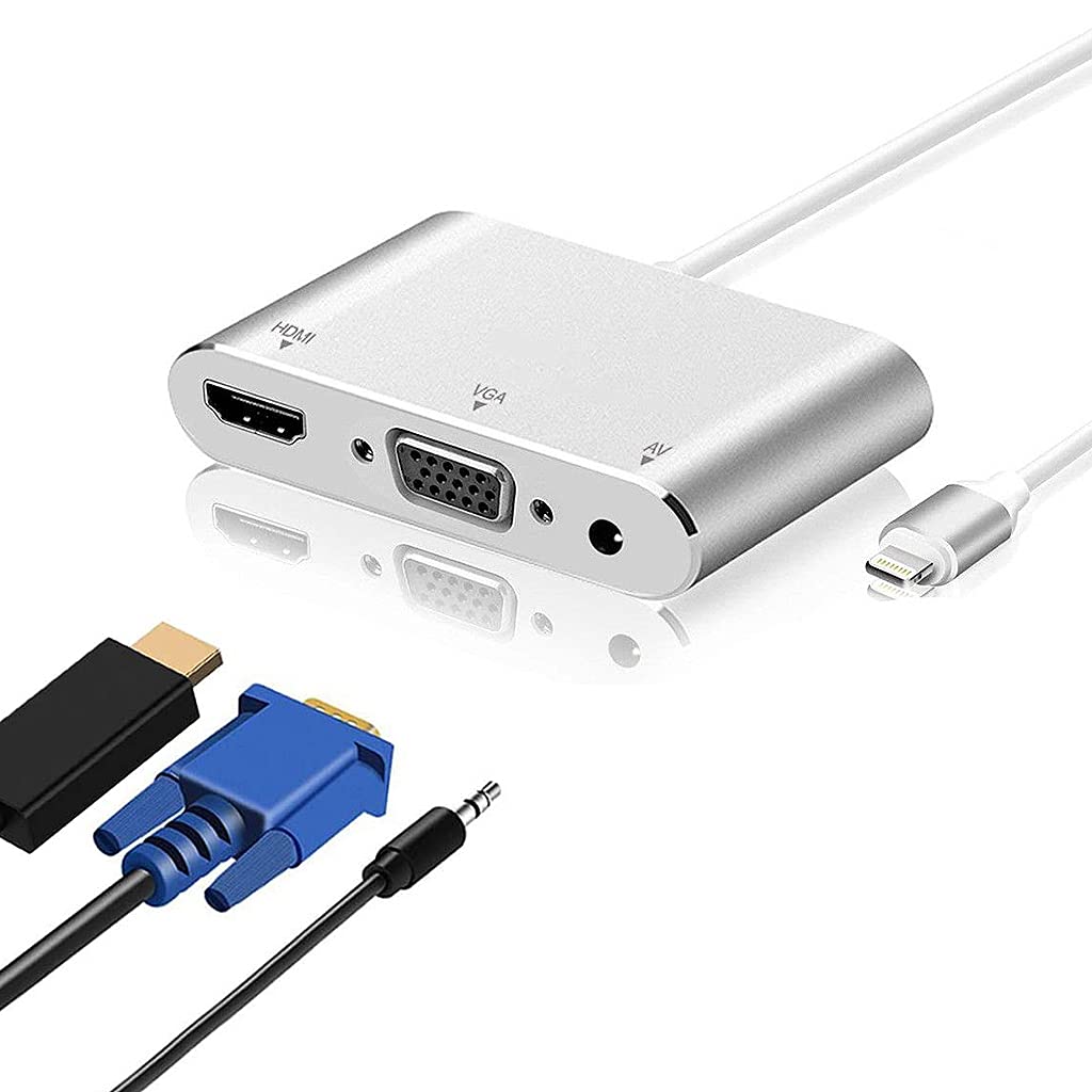 Verilux Lightning to HDMI Adapter for iPhone and iPad featuring 1080P HD Display | 3 in 1 VGA AV Connector