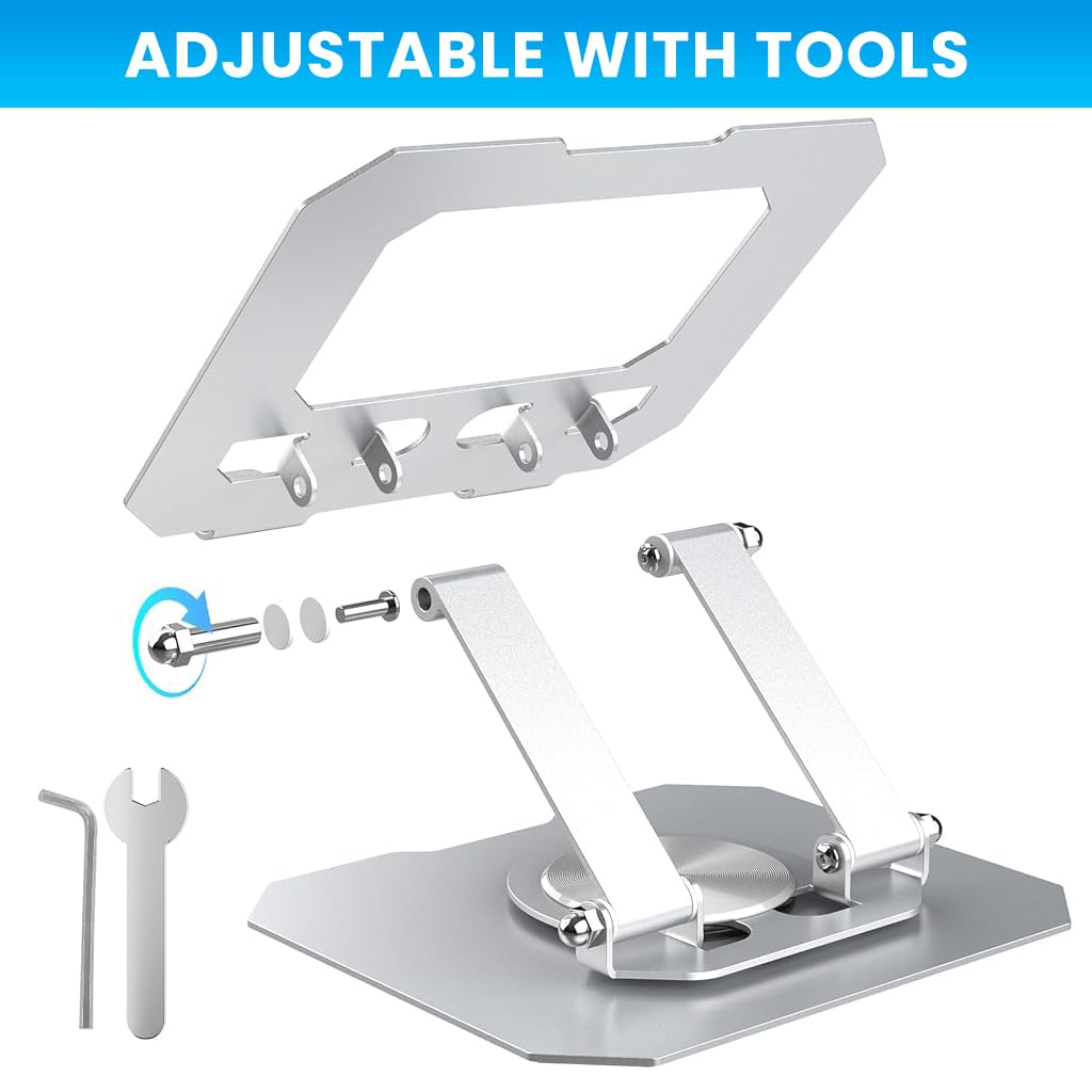 ZORBES® Laptop Stand Tablet Laptop Riser for 4.7"-12.9" Laptop 360 ° Rotatable Laptop Holder with Adjustable Height & Tilt Anti-skid Laptop Riser with Better Air Cooling, Folding Laptop Riser, Silver