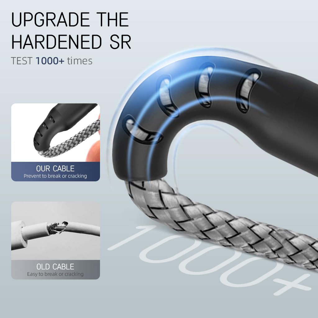 Verilux USB A to Lightning Cable for iPhone featuring 10ft length and 480Mbps data sync | braided nylon durability