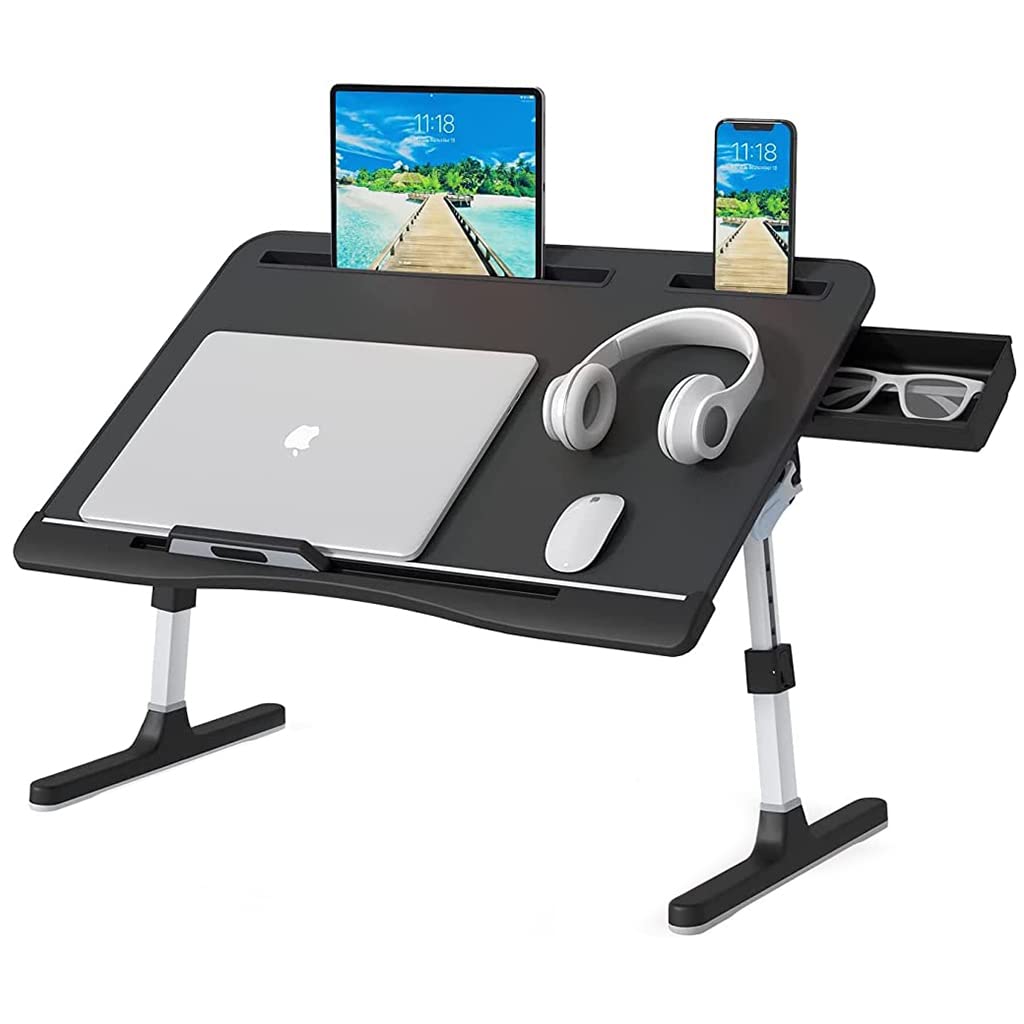 Verilux Laptop Table for Bed and Sofa with Adjustable Height 9.4–12.6 in | Foldable Legs and Storage Drawer