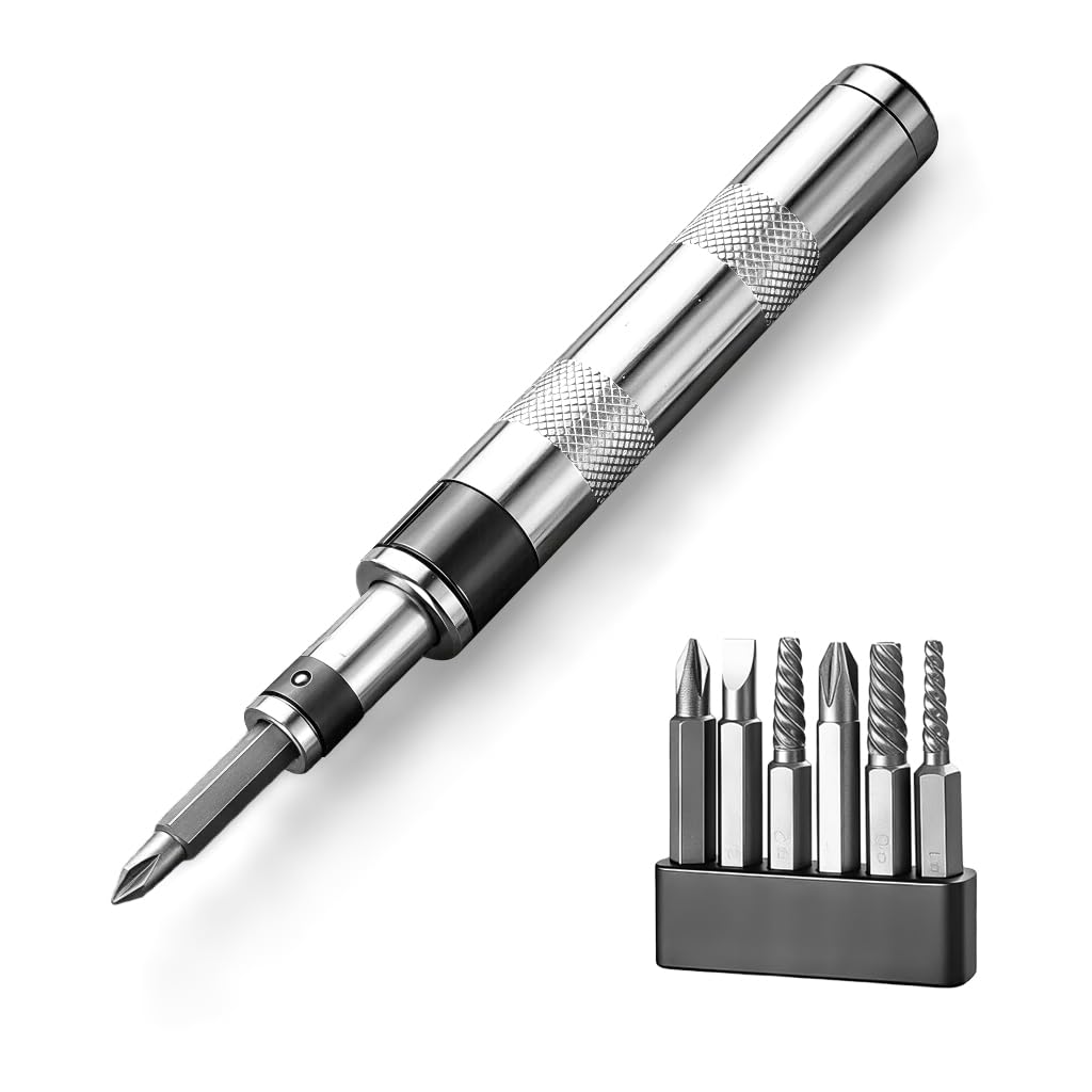 Serplex® 6 in1 1/4 inch Impact Screwdriver Impact Drive Rusted Stuck Broken Fasteners Remover Screwdriver Set with Complete Specifications-Silver