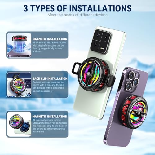 ZORBES® Phone Cooler for Gaming, Magnetic Mobile Cooler with 3 Level Modes, LCD Display & RGB Light, Semiconductor Technology Gaming Cooler with Clips for iOS & Android Phones and IPAD
