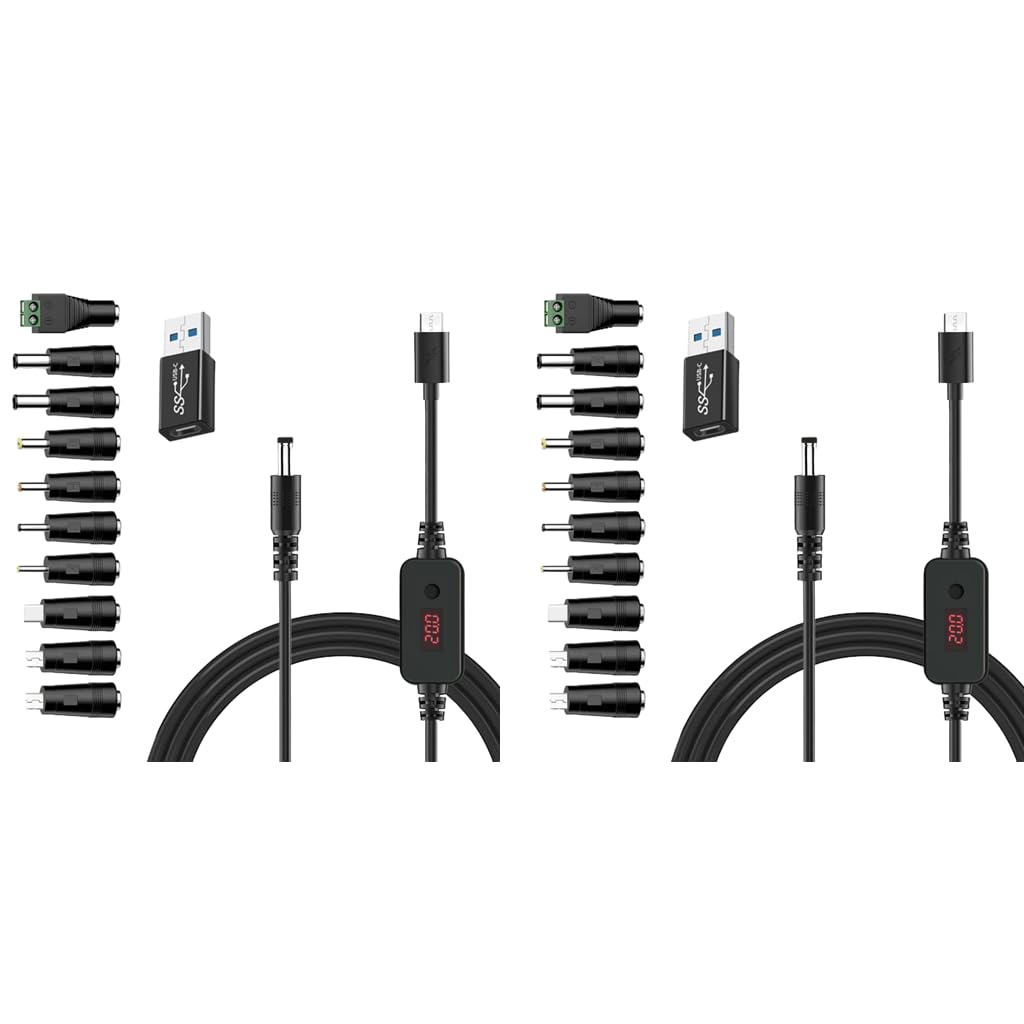 Verilux USB C to DC Cable for Notebooks and Routers with 8 Connectors 3.3ft | Adjustable Power Design