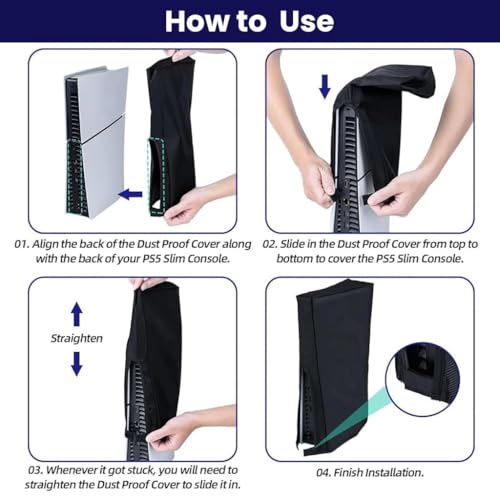 ZORBES® 9Pcs Dust Plug Kit for PS5/PS5 Slim Console and 1PCS Oxford Cloth Dust Proof Cover for Sony PlayStation 5 Game Console Vertical Cover Sleeve PS5 Accessories